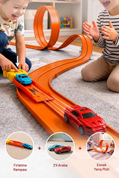 Joymag 4'lü Fırlatma Rampalı Arabalı Yarış Pisti Seti 4,5 mt Yarış Pisti Full...