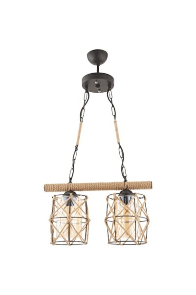 Cojom Corp de iluminat rustic din metal negru, învelit în frânghie, cu 2 becuri