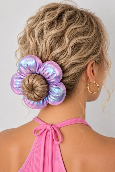 New Obsessions Flower Model Shiny Filled 2-Piece Rubber Bun Hairpin