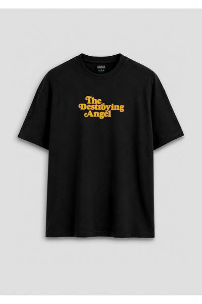 Darkia The Destroying Angel Written Slogan Printed Relaxed Fit Unisex Black T...