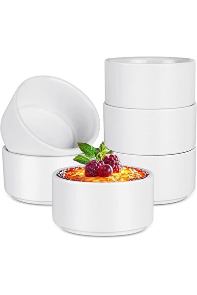 The Bros Porcelain Ramekins Set of 6, 6 * 3 cm White Ceramic Creme Brulee Ram...