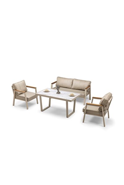 Hier Noven Premium 3+1+1+Masa Midi Set Alüminyum İskeletli Su itici Kumaşlı B...