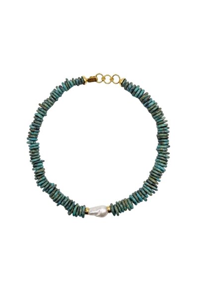 LİNYA JEWELLERY Barok İncili Turkuaz Doğal Taş Kolye