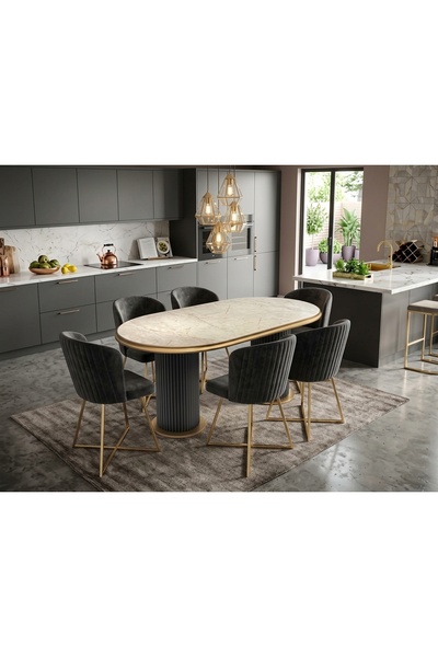 ÜNALMIŞ SALON MASASI YEMEK ODASI TAKIMI 95X185 6 KİŞİLİK SANDALYE YEMEK MASA ...