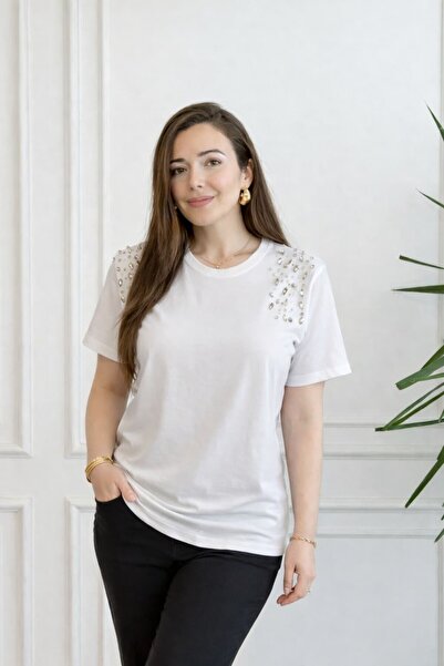 yb yağmur butik Μπλουζάκι με πέτρινη λεπτομέρεια στους ώμους