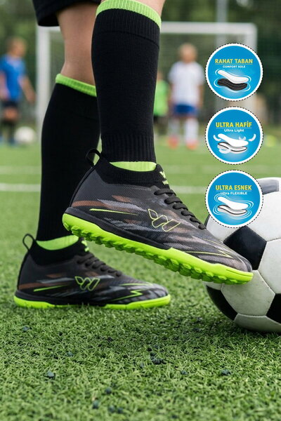 WALKWAY Black Imported Lightweight Boys' Astroturf Field Shoes Strike F