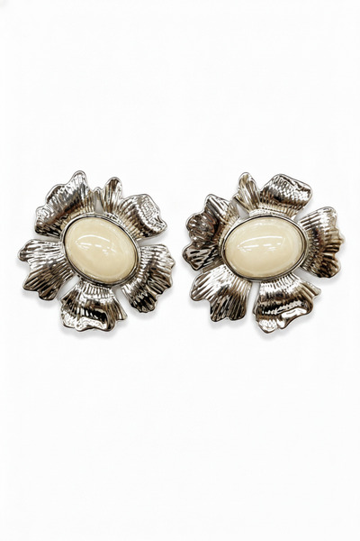 Jack Ferrero Vintage Style Floral Motif Oval Cream Stone Silver Color Women's...
