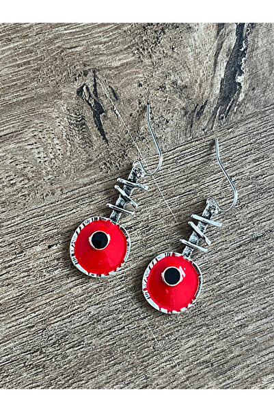 Büyük Hanım Asymmetric Red Metal Style Earrings