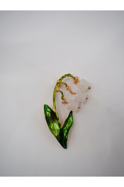 Stelle Jewelry Müge Çiçeği Broş - Gold Kaplama Yeşil Mineli İnci Çiçeği Kadın...