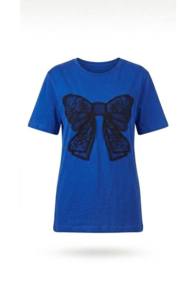 KOZİA OUTDOORS Women's Black Bow Print Oversized Crew Neck T-Shirt