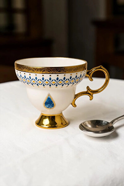 Bereketli Store Acar White Detailed Ottoman Blue Patterned Porcelain Mug – St...