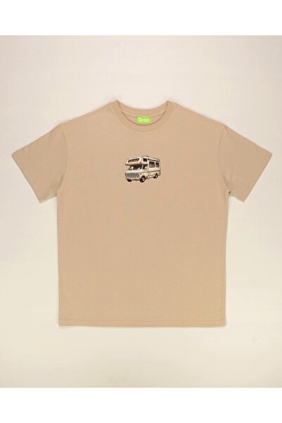Unisex Retro Karavan Baskılı %100 Pamuk T-Shirt