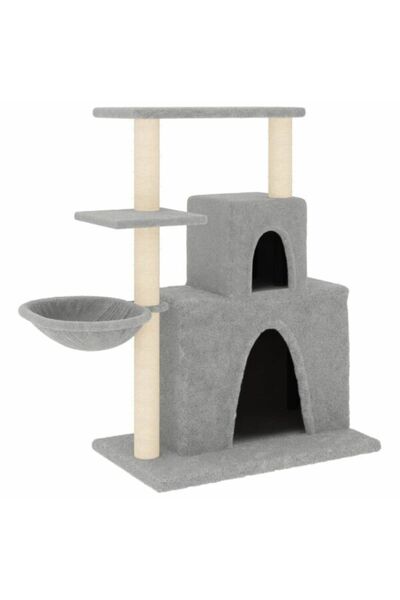 vidaxl Ansamblu de joacă pentru pisici, stâlpi din sfoară de sisal, gri desch...