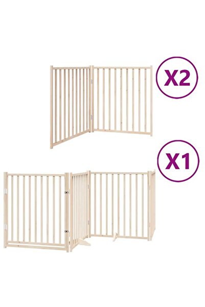 vidaxl Barieră pliabilă pentru câini cu ușă, 8 panouri, 640 cm, lemn de plop