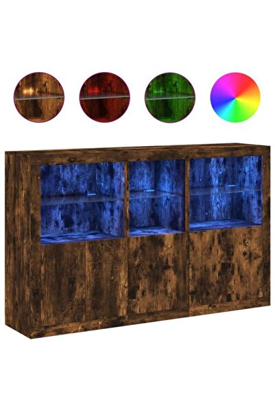 vidaxl Comodă cu lumini LED, stejar afumat, 162 x 37 x 100 cm