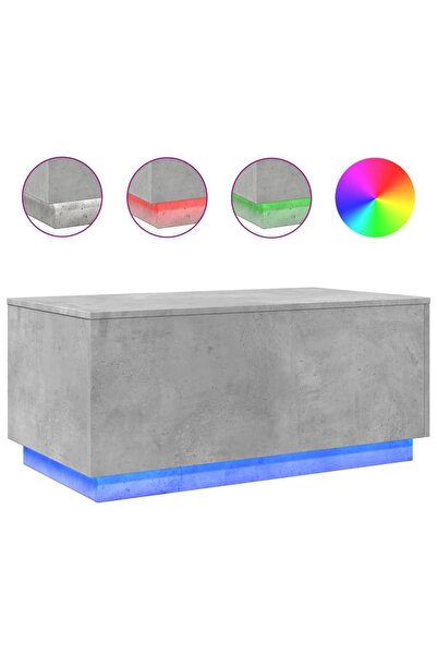 vidaxl Măsuță de cafea cu lumini LED, gri beton, 90x50x40 cm