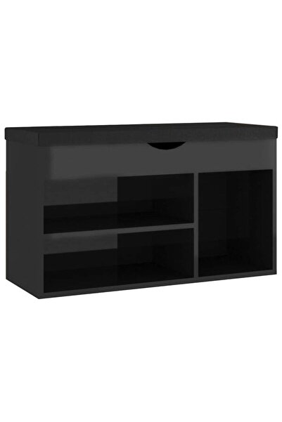 vidaxl Pantofar cu pernă, negru lucios 80 x 30 x 47 cm, lemn prelucrat