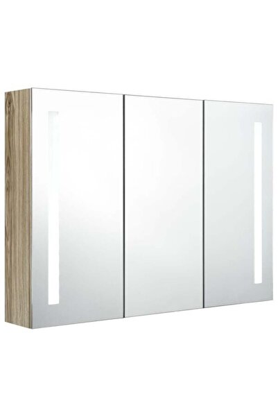 vidaxl Dulap de baie cu oglindă și LED, stejar, 89 x 14 x 62 cm