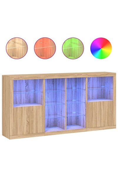 vidaxl Comodă cu lumini LED, stejar Sonoma, 202 x 37 x 100 cm
