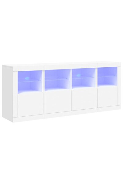 vidaxl Comodă cu lumini LED, albă, 163 x 37 x 67 cm