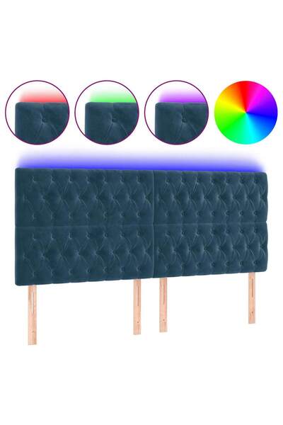 vidaxl Tăblie de pat cu LED, albastru închis, 200x7x118/128cm, catifea