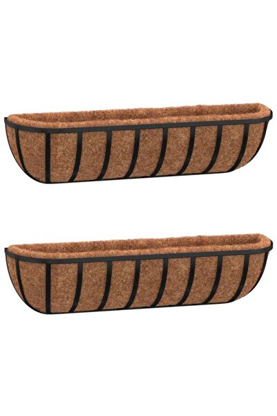 vidaxl Jgheab de perete 2 buc. coconut liner, negru, 91 x 20 x 23 cm, oțel