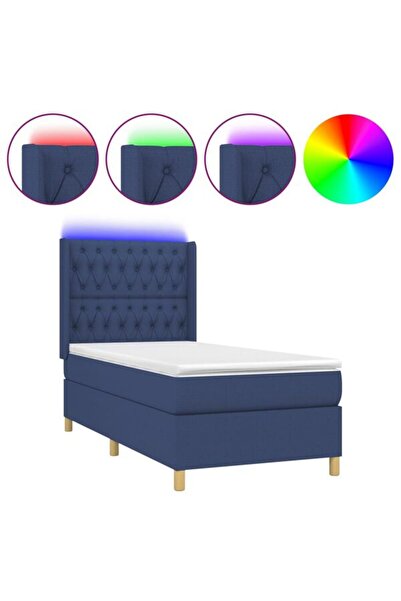 vidaxl Pat cu arcuri cu saltea și LED, albastru, 80 x 200 cm, textil