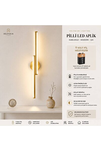 Helenium Lighting Pilli LED Aplik 2 Li Kablosuz Duvar Lambası – Modern Dekora...