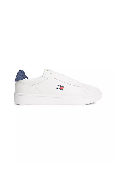 Tommy Hilfiger Women's Low-Top Iconic Flag Logo Patterned Leather White Sneak...