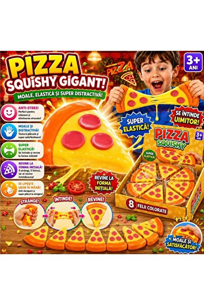 hey Jucărie squishy pizza 9 x 7 cm, Antistres, Cu revenire lentă, Model felie...