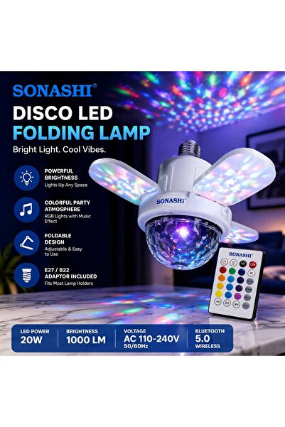 sonashi LED Folding Lamp With Bluetooth Speaker Disco Light