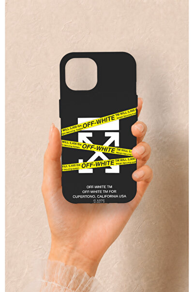 Vip Case iPhone 15 Uyumlu Off White Desenli Silikon Kılıf