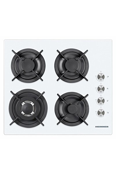 Heinner HBH-V4IWF-GWH Plită pe gaz încorporată cu 4 arzătoare și WOK, sticlă ...