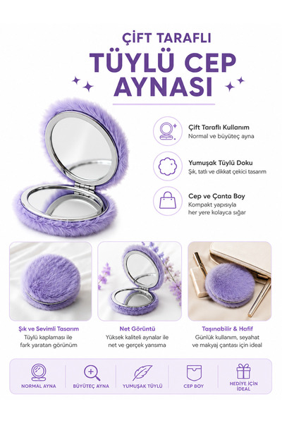 ARLİNA YUMUŞAK TÜYLÜ CEP AYNASI