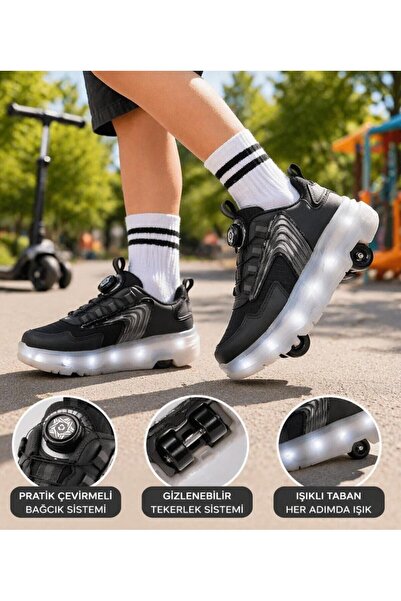 TARTAR AYAKKABI VE ÇANTA ÇOCUK IŞIKLI PATENLİ TEKERLEKLİ SNEAKER SPOR AYAKKABI