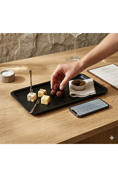 PALU GASTRO Matte Black Steel Serving Tray 33X18 cm Rectangular Presentation ...