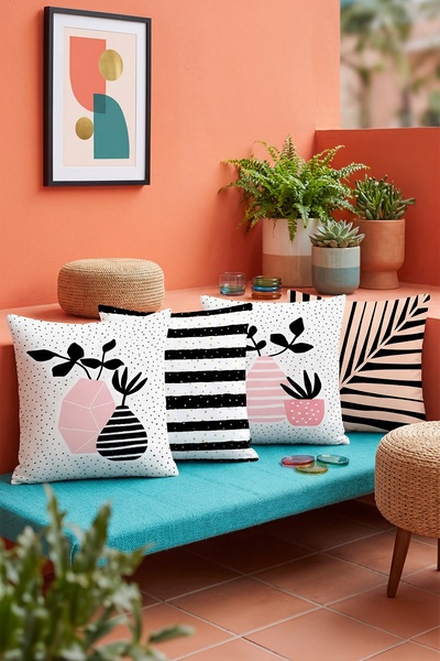 EVPANYA Modern Flowerpot Patterned 4-Piece Throw Pillow Cover Set