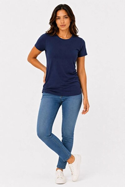 VELİZADE Women's Comfort Model Crew Neck Short Sleeve Soft Textured Combed Co...