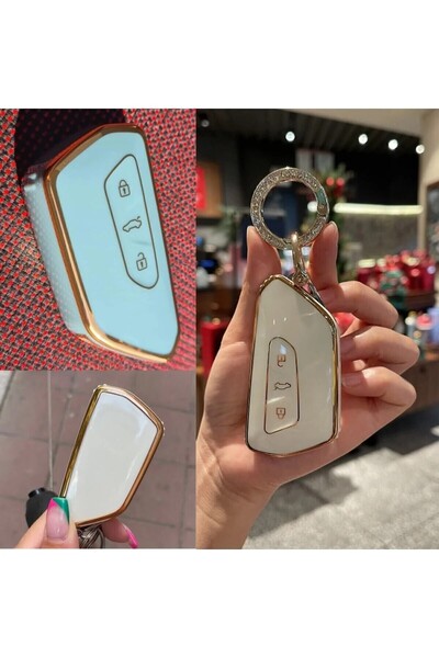 SatışMax Luxury Volkswagen Golf 8 Compatible 2021 Model and Above Black Nano Key Case White Gold