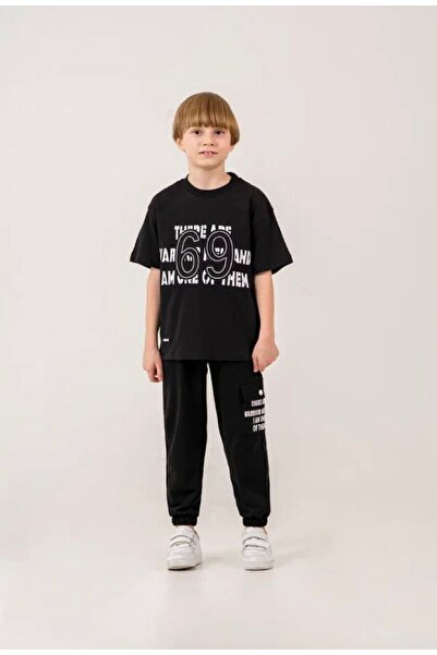 Yağmur Giyim Address Text Patterned Tracksuit Boys' Short Sleeve Set 9-12 Yea...