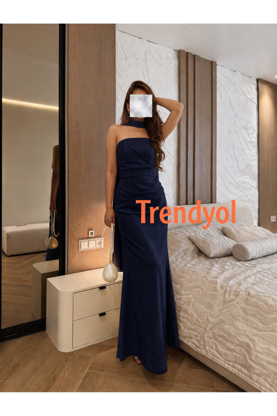 ANGELINSA فستان توب طويل ناعم لون كحلي