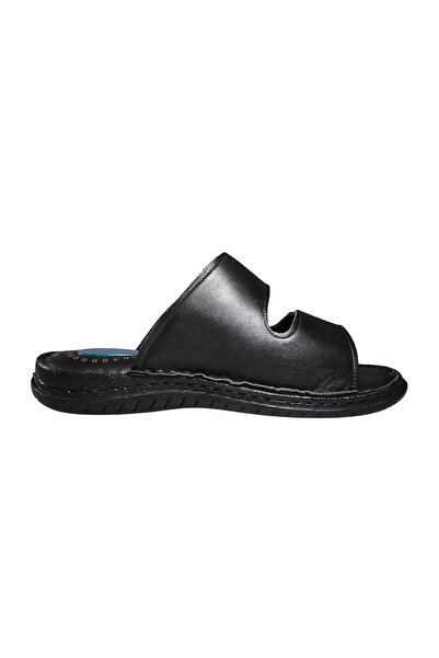 NORRSKEN Karel Men's Genuine Leather Double Velcro Comfortable Slippers Black