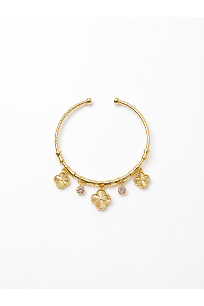 Lilith Takı Clover Figured Gold Handcuff Bracelet |   Elegant Women's Bracele...