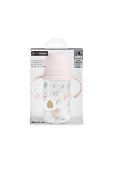 Suavinex Κούπα με μονόχρωμο στόμιο από σιλικόνη, 270 ml, Bears, ροζ