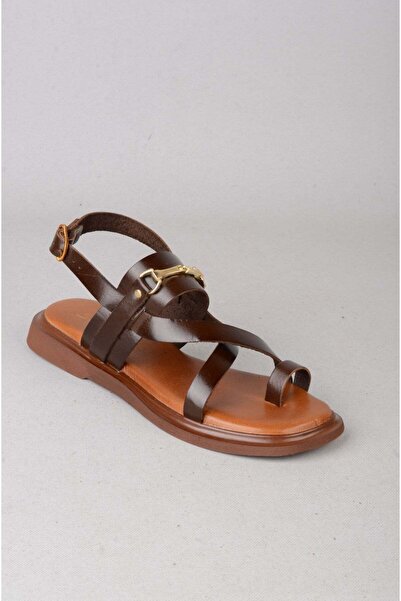 SEÇ KUNDURA Seç C501 Genuine Leather Flip Flops Women's Sandals Dark Brown