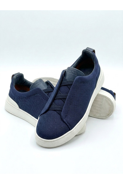 NEW Zegna Men's Triple stitch Dark Blue Sneakers