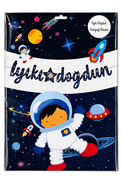 BG Space Themed Happy Birthday Written Calligraphy Banner