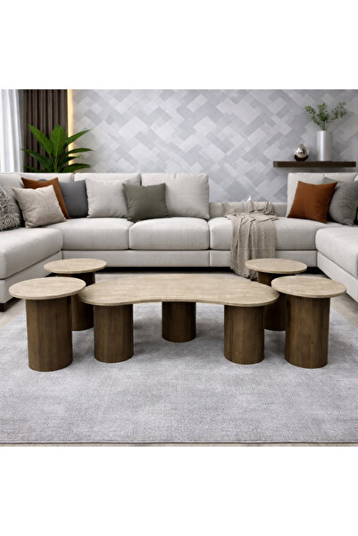 Generic Modern Wooden Guest Table Set Main Table with 4 Side Tables
