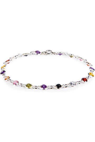 MINZA Rainbow Women's Bracelet, 925 Sterling Silver, Chain Bracelet, with Cry...