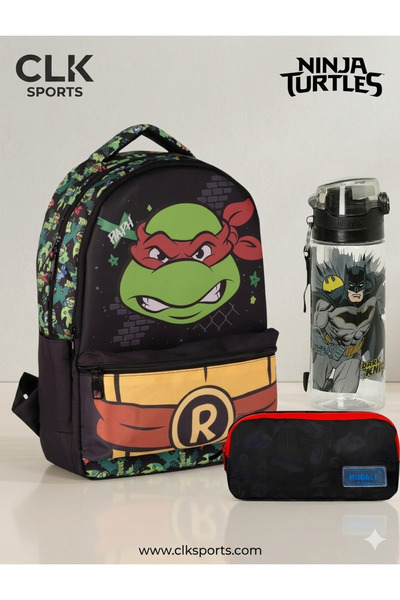 CLK SPORTS Ninja Turtles School Bag, Pencil Bag, Water Bottle & Flask Set